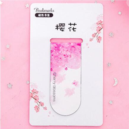 Marcapáginas magnético con hermosas flores de cerezo, Mini Carpeta de libros para estudiantes, creativa, pequeña y fresca, para oficina: 04