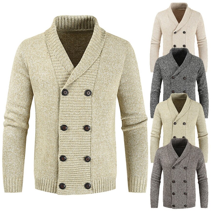 Homme décontracté tricot double boutonnage couleur unie veste Cardigan à manches longues Basical tricoté chandail manteau