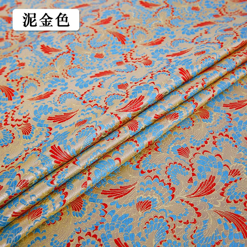 Chinese imitation silk style brocade pattern jacquard pattern fabrics cheongsam kimono diy damask sewing material: Mud gold fabric