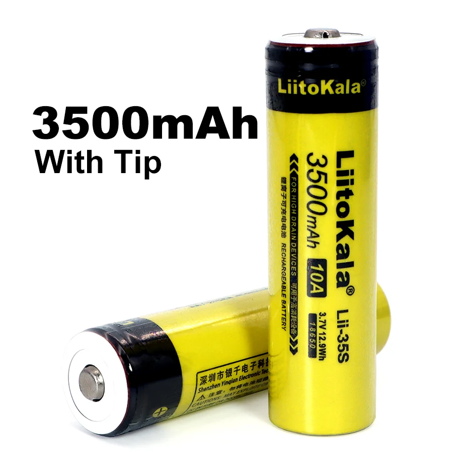 LiitoKala-Bateria de Lítio Recarregável para Lanterna LED, Lii-35S, 18650 Bateria, 3.7V, 3500mAh, Apontado, DIY, Novo