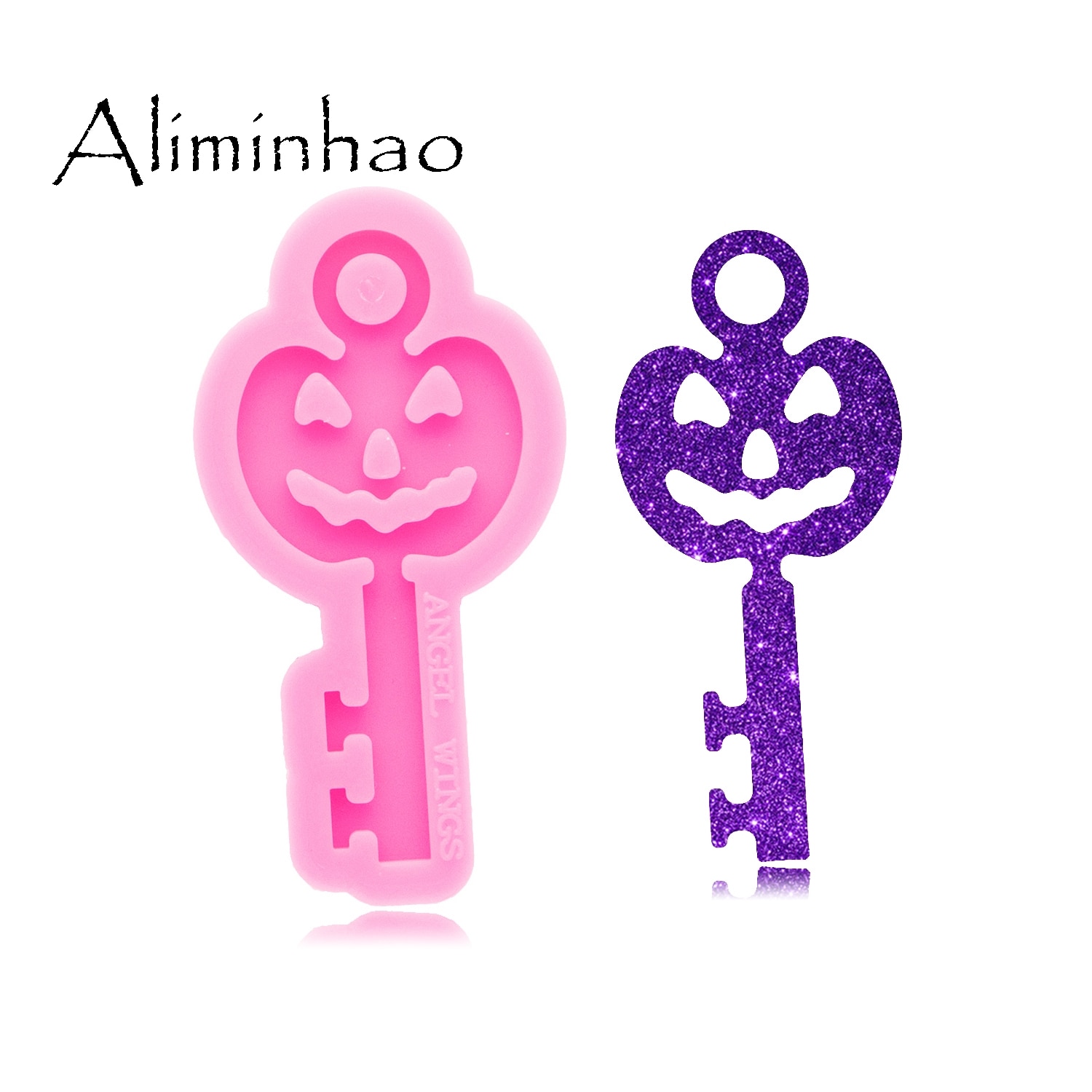 DY0569 Shiny Pumpkin Key Shape Keychain Mould Silicone Epoxy Resin Mold Necklace Jewellery Making: DY0571 Pink