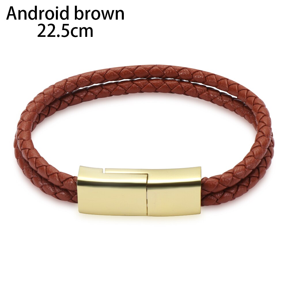 1 Pc -Styling Leather Bracelet With Micro USB Type C USB Data Sync Charging Fast Charge Cable Wristband For Android: Android Brown 22.5