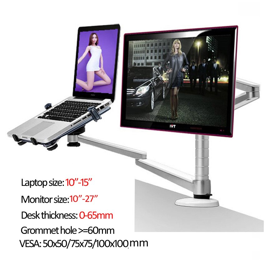 Aluminum OA-7X Multimedia monitor desktop mount LCD desk Holder+ Laptop table Holder Stand full motion rotate notebook 10-15&quot;: OA-7X