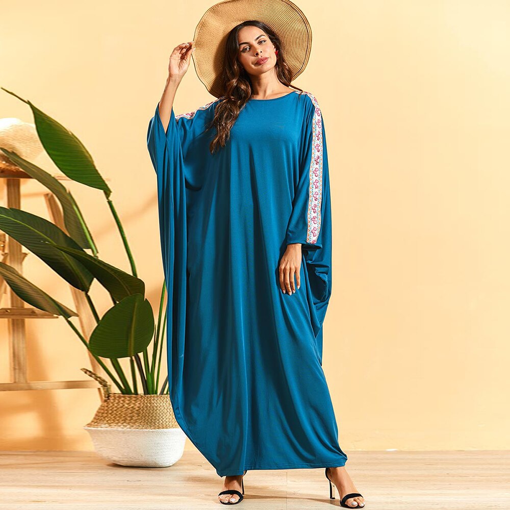 Caftan marocain surdimensionné ethnique ruban Patchwork manches chauve-souris cape Abaya robe pour les femmes dubaï musulman turquie islamique vêtements