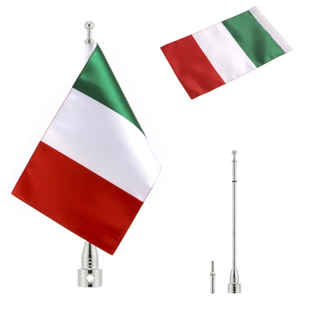 Mât de drapeau latéral réglable universel pour moto, 6x9 pouces, en Polyester, 8 drapeaux de pays pour la plupart: Italy silver