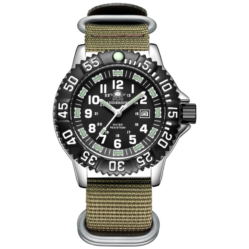 Addies Mannen Sport Horloge Kalender Display Roterende Bezel Mannen Mode Quartz Horloge Waterdicht Buis Lichtgevende Luxe Horloges: khaki