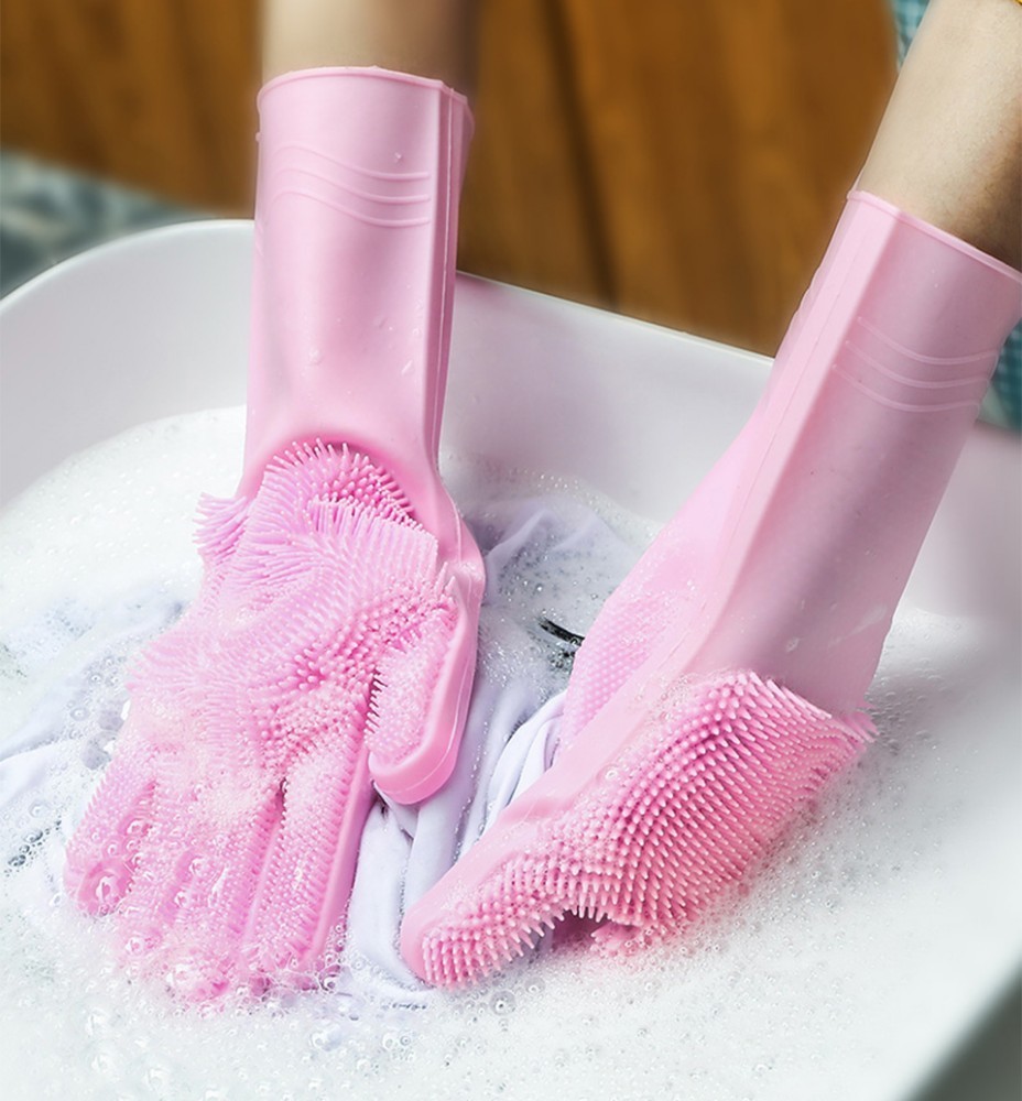 Guantes para cepillar un par de guantes de limpieza de lavavajillas HKML guante mágico de goma para lavado estropajo para el hogar herramienta de limpieza de cocina Scr