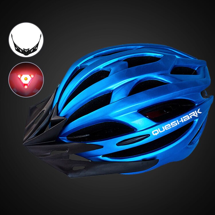 QUESHARK Männer Frauen Ultraleicht Radfahren Helm LED Rücklicht MTB Rennrad Fahrrad Motorrad Reiten Sicher Kappe Mit Sonnenblende: QE123 Blau