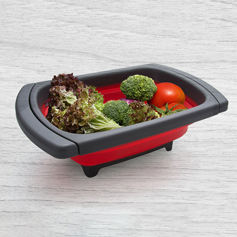 Colador plegable ecológico para frutas y verduras, colador de cocina, cestas de drenaje plegables con asas retráctiles