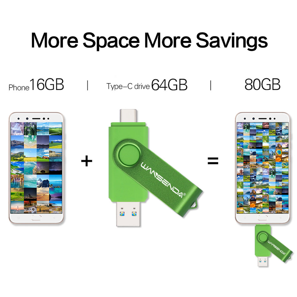 WANSENDA TYPE C USB 3,0 unidad Flash Metal Pen Drive 512GB 256GB 128GB 64GB 32GB 16GB memoria Stick 2 en 1 Pendrives de alta velocidad