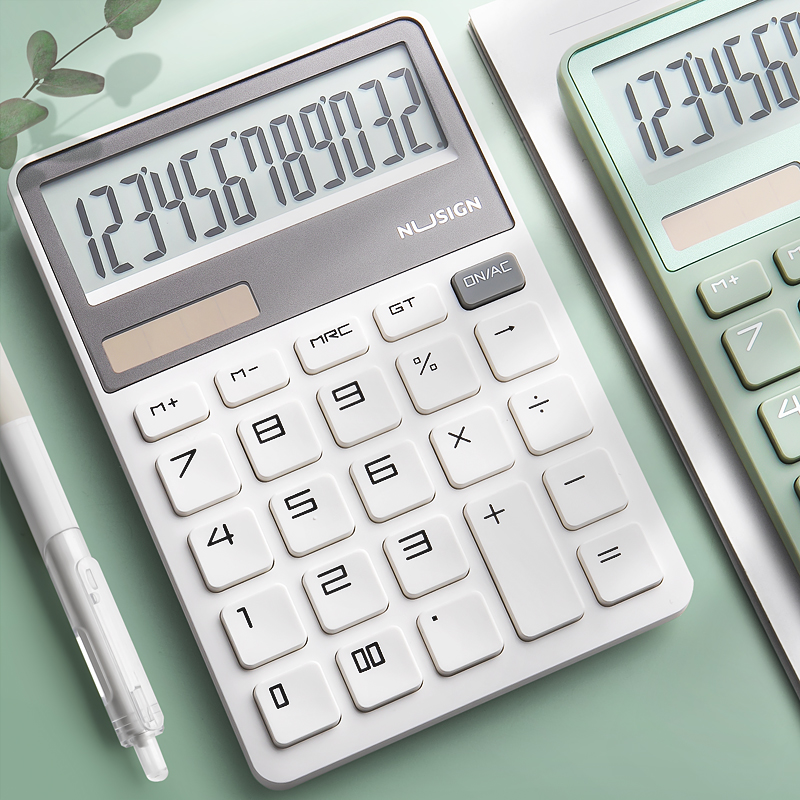 Nusige – calculatrice solaire pour bureau, affichage à 12 chiffres, double alimentation, écran large, bouton de , léger et fin