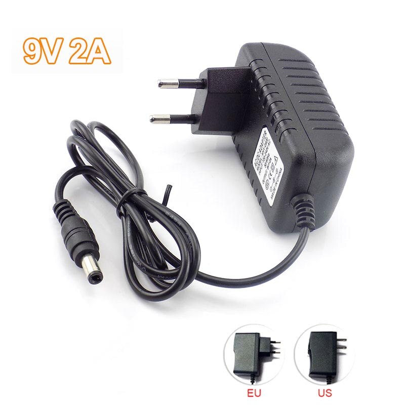 9V 2A 5.5Mm X 2.5Mm Ac Naar Dc Power Adapter Us Eu Plug Converter 2000mA Oplader Voor led Strip Licht Cctv Camera 100V-240V
