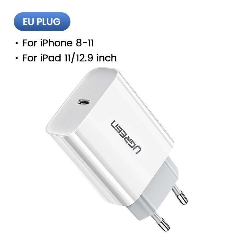 Carregador rápido usb 4.0 3.0 usb tipo c ugreen, plug pd para carregamento rápido de 18w qc4.0 qc3.0 carregador para celular iphone 11, x, xs, 8, pd: EU Plug 18W