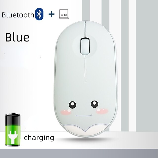 M106 wireless mouse cute cartoon mute 1200DPI Bluetooth wireless mouse USB charging 2.4G mouse suitable for office laptop: bluetooth blue