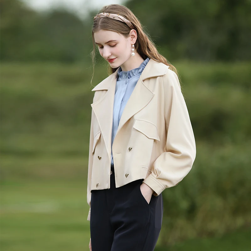 Ich glaube Ihnen Aprikose England Stil Frauen Trenchcoat 2024 Herbst neue schöNe Trend ige Basic gerade kurze Graben cwt245474a: XXL