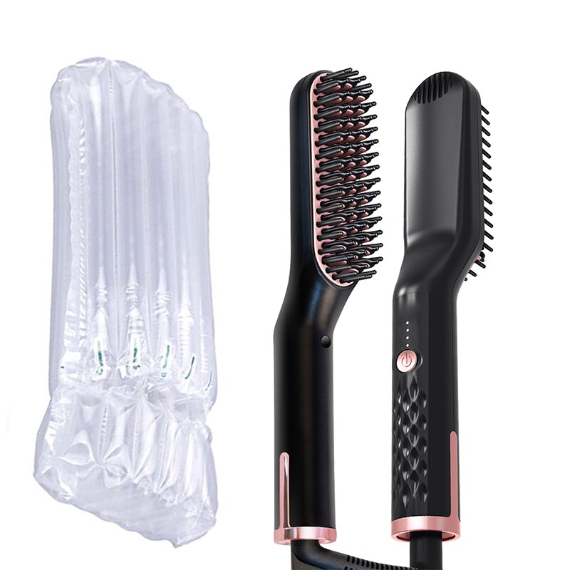 Peine de barba 3 en 1 para hombres alisador de pelo cepillo de cerámica planchas peine rápido alisado de pelo de calor herramientas de estilismo: black-no box / EU