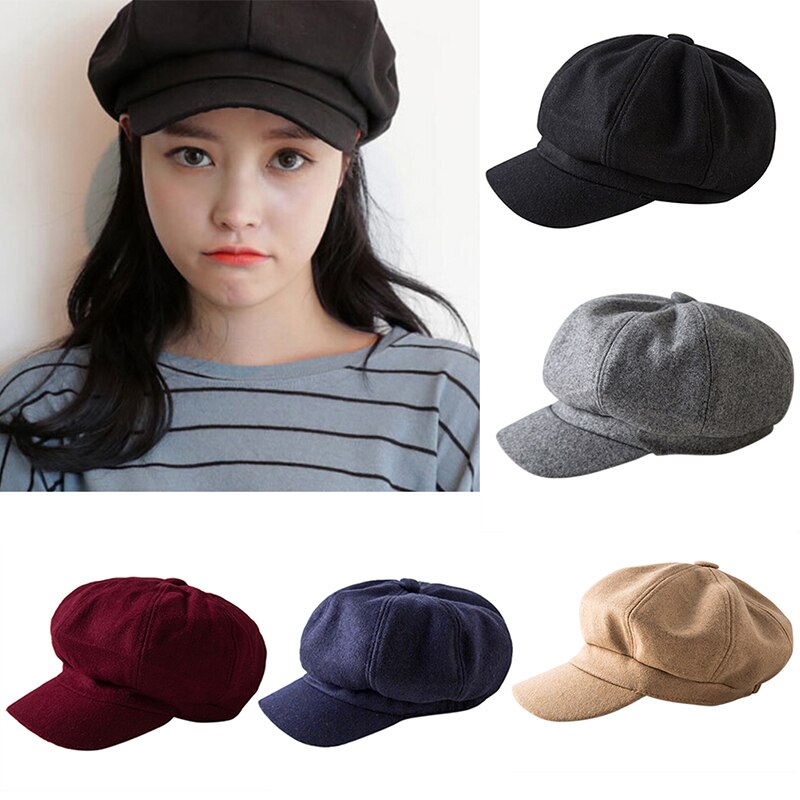 1PC Wool Blend Baker Boy Peaked Cap Belet Newsboy Hat With Elastic Band
