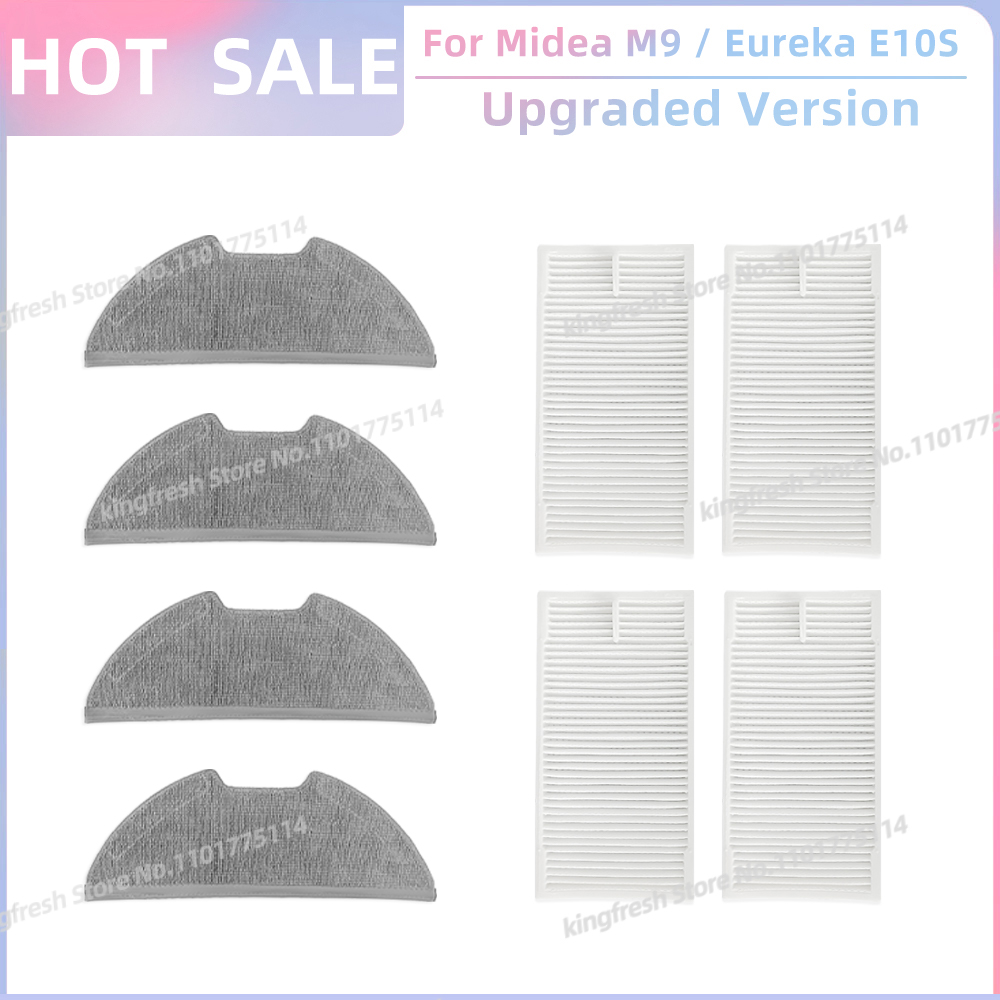 Compatible con ( Midea M9, Eureka E10S, Eureka E20 Plus, Midea VCR S10 Plus, Obode A8 ) Piezas de aspiradora Rodillo principal Cepillo lateral Filtro HEPA Paño de limpieza: Verde militar