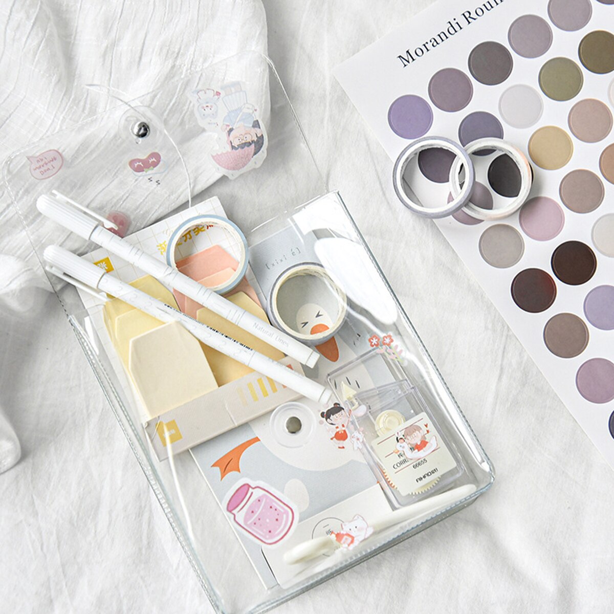 Portable Transparent File Document Bag Pouch Plastic Envelope Bill Invoice Storage Organizer with Button &amp; String Tie Closure