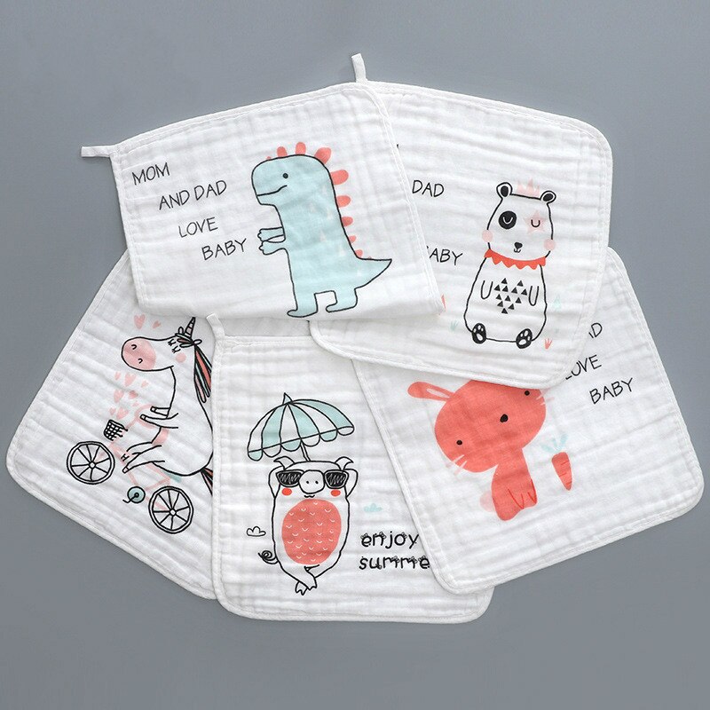 30*30cm/5 strimler babyren bomuld seks-lags gaze ansigtshåndklæde baby zoo print firkantet tørklæde baby ansigt gaze lommetørklæde håndklæde chil