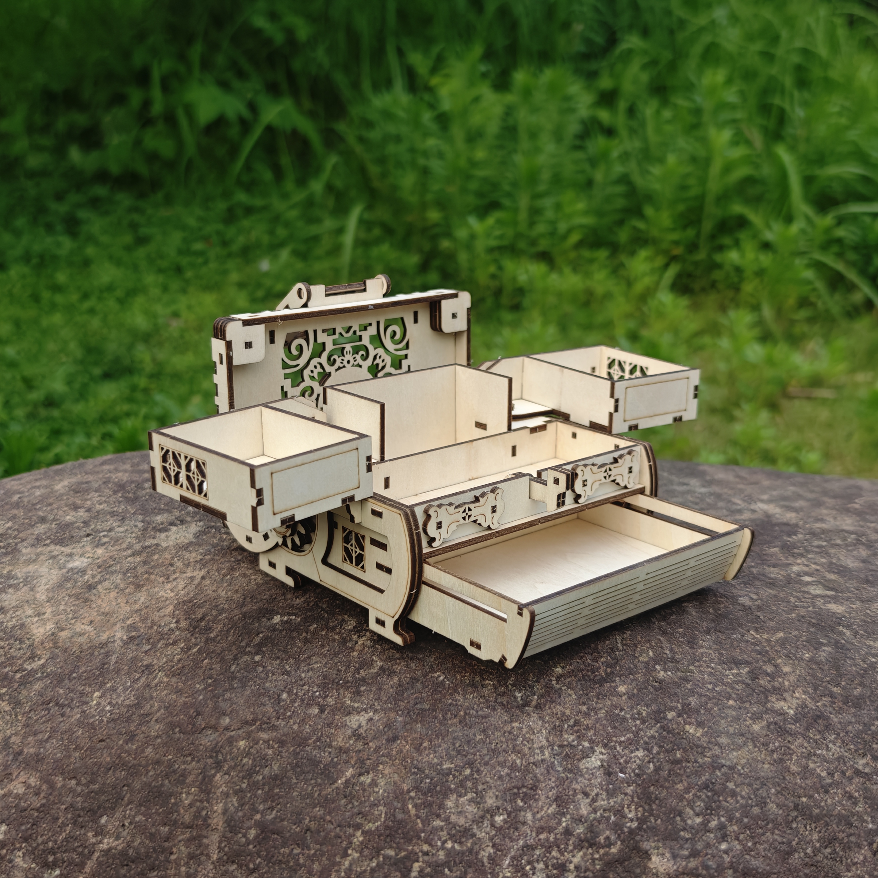 DIY 3D Treasure Box Wooden Puzzle Game Assembly Adult Building Block Jewelry Box