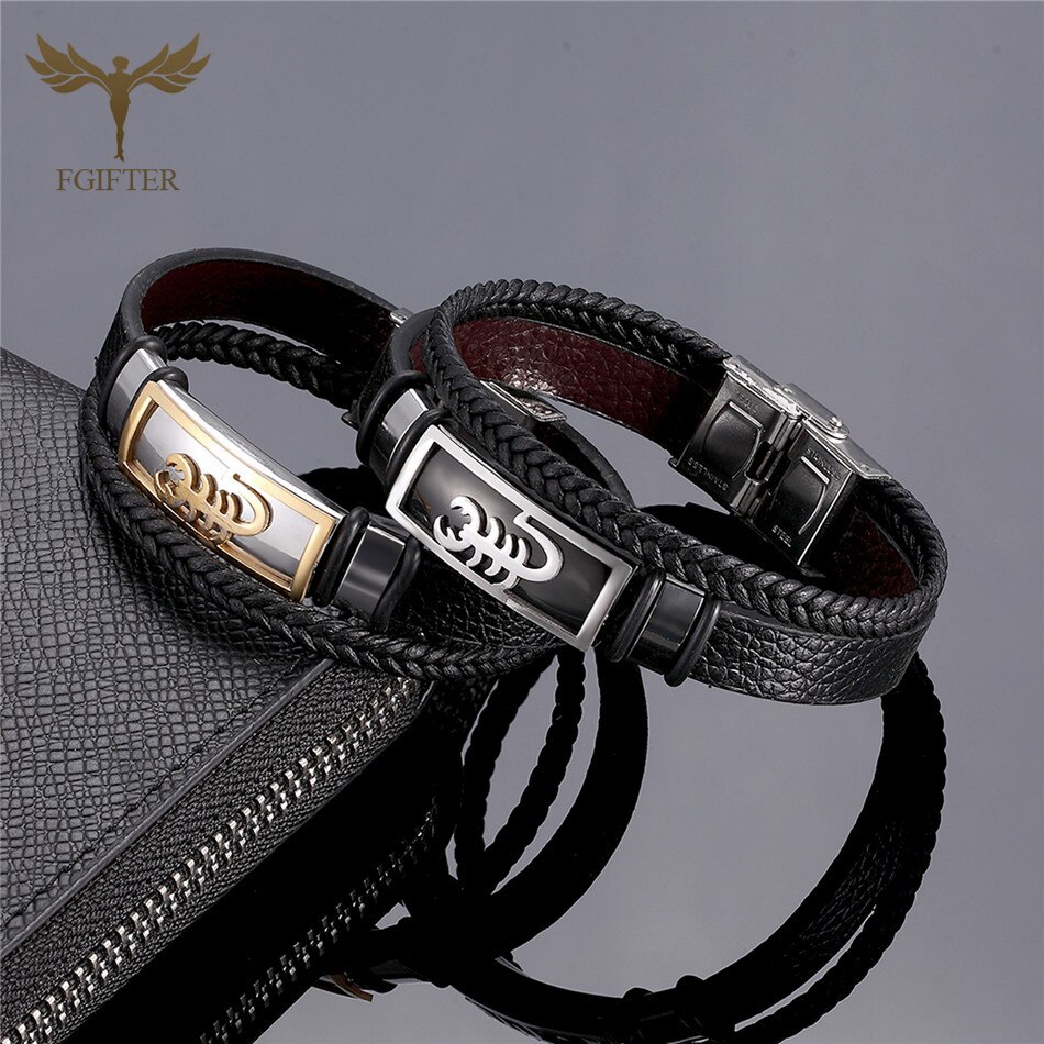 Rock Punk Lederen Manchet Armbanden Schorpioen Armband Voor Mannen Roestvrij Stalen Sieraden Accesorios Mujer Bangle Armband Sieraden