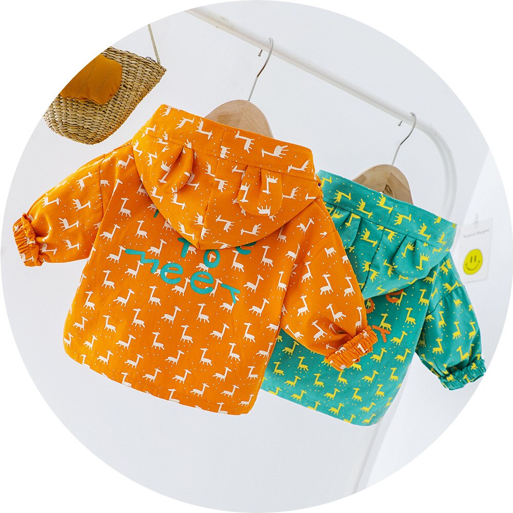Herfst Baby Meisjes Cartoon Herten Print Capuchon Rits Jassen Vesten Kinderen Kids Casual Jassen Baby Jongens Bovenkleding Casaco