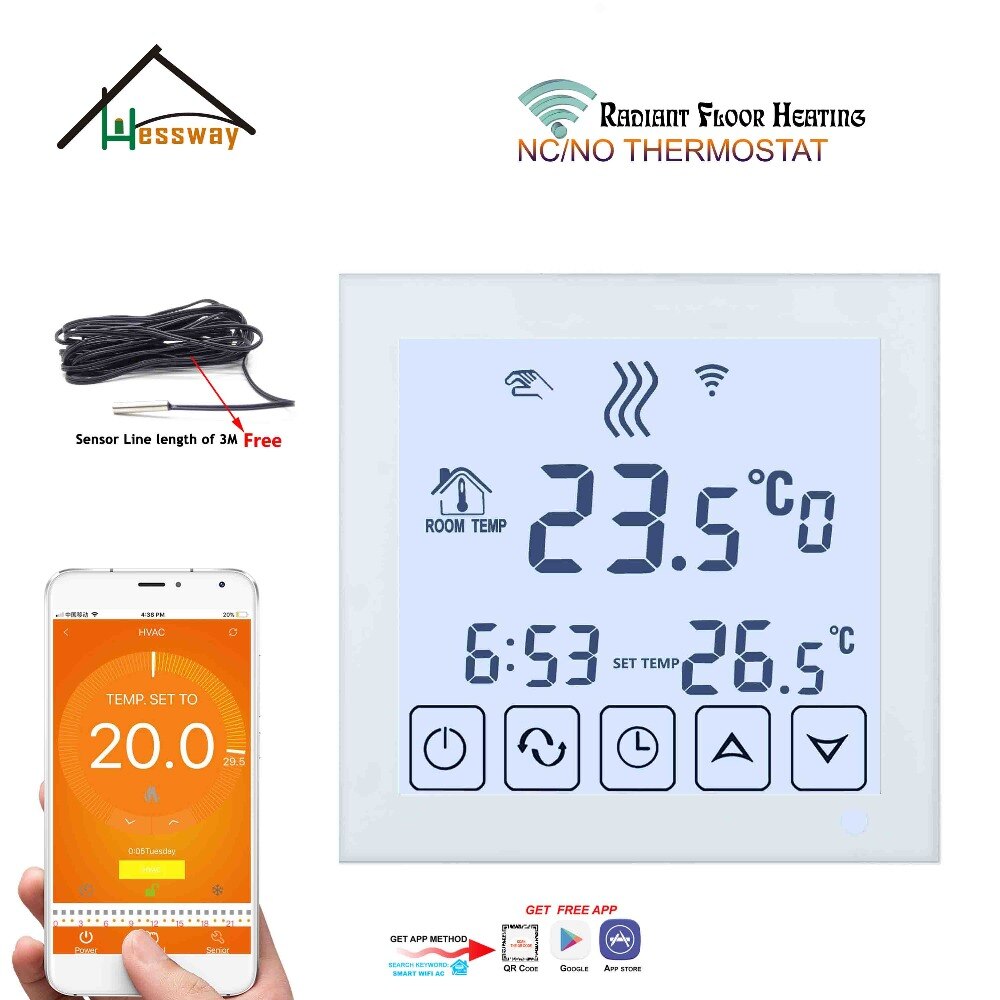 EU mount Dual sensor smart floor heating thermostat WIFI NO,NC 3A for White Black optional