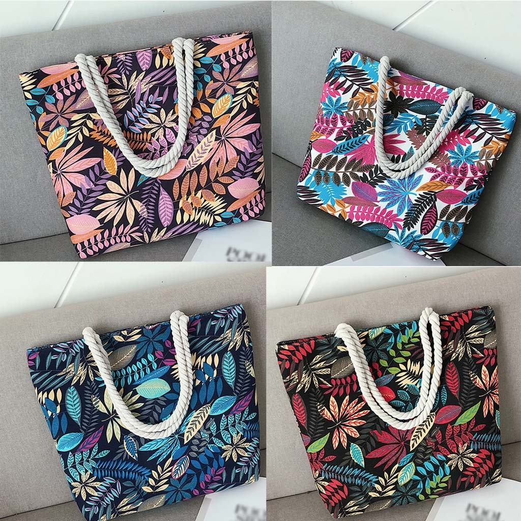 Floral Printed Casual Tote Large Capacity Female Handbags Single Shoulder Shopping Bags Daily Use Women Canvas Beach Bag#25