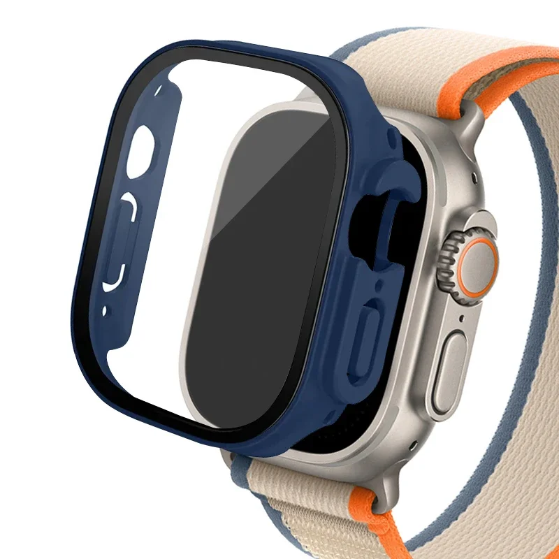 Vidrio + funda para Apple Watch Ultra 2, carcasa de 49mm para reloj inteligente, parachoques de PC + Protector de pantalla, cubierta templada, accesorios de banda serie iwatch