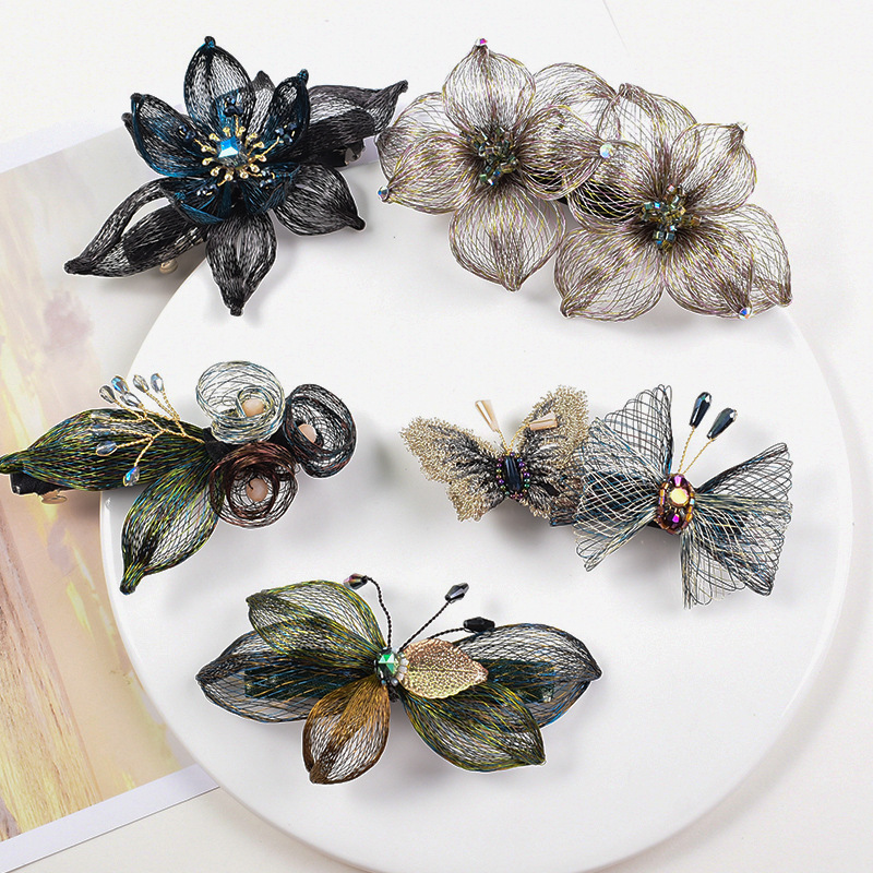 Original Handmade Copper Wire Flower Shape Hair Clips for Women Girls Chinese Style Braided Hair Clips Hair Accessories