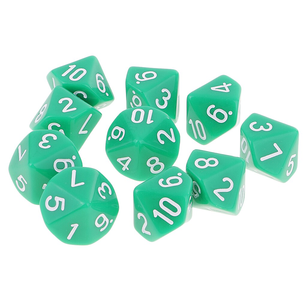 MagiDeal 10 pezzi dadi a 10 facce D10 dadi poliedrici per giochi bianchi: leggero verde