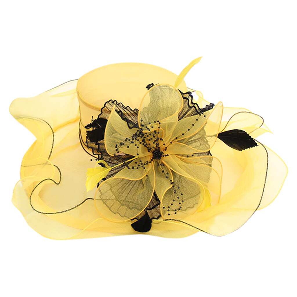 Kirche Kappen Hüte Frühling Sommer Gittergewebe Kappen Für Frauen Damen Blume Kunstseide Große Breite Elegante Sonne Hüte Headwear # g3: Gelb