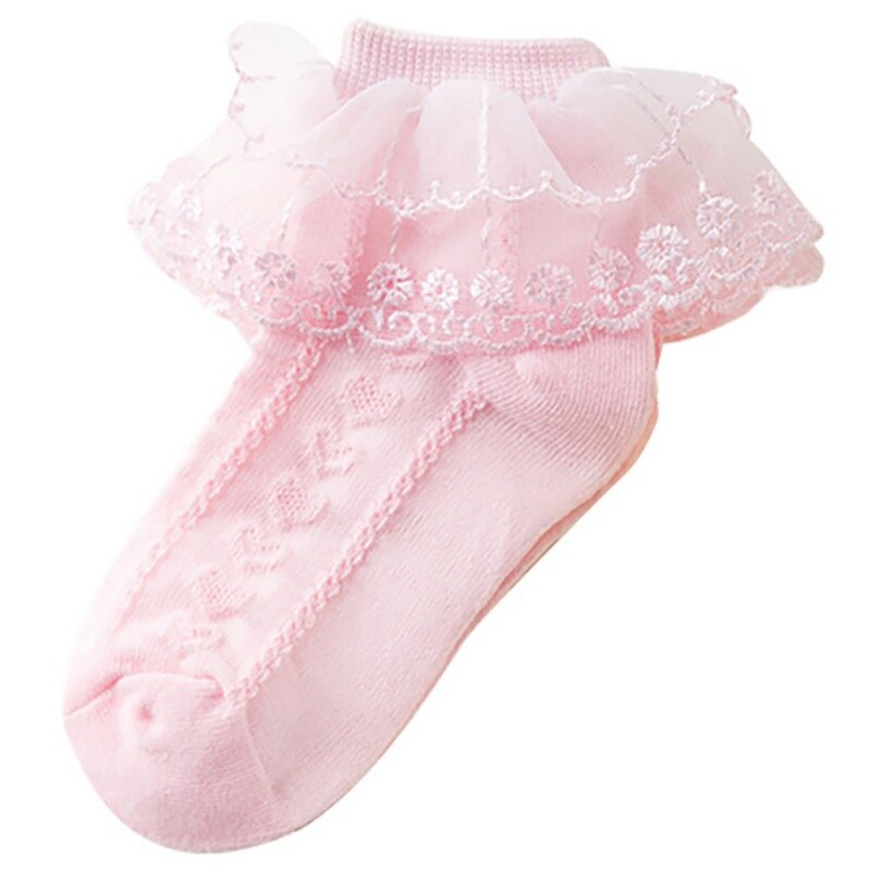 1-12y børnepiger sokker med blonder mesh ankel korte sokker hvid lyserød beige bomuld baby sokker piger danser sok: Lyserød / S
