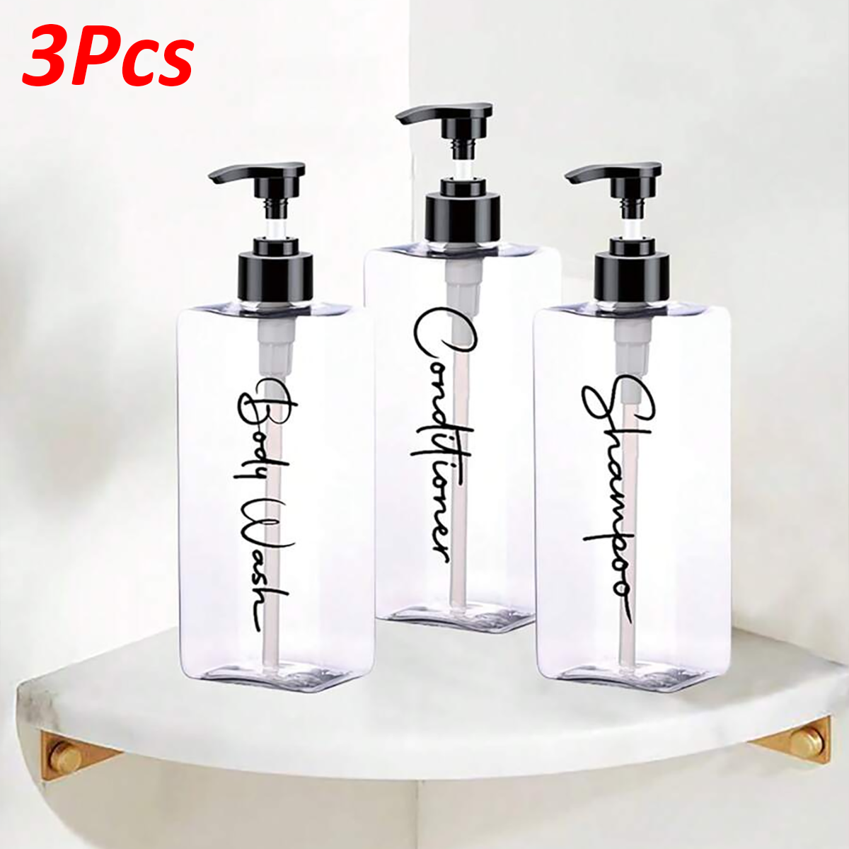 3-delige badkamerdispenserset voor navulbare flessen voor conditioner, shampoo en douchegel. Hotelachtig . Opbergcontainer voor vloeistoffen voor thuisdecoratie. Wordt geleverd met 3 waterdichte labels: Duidelijk