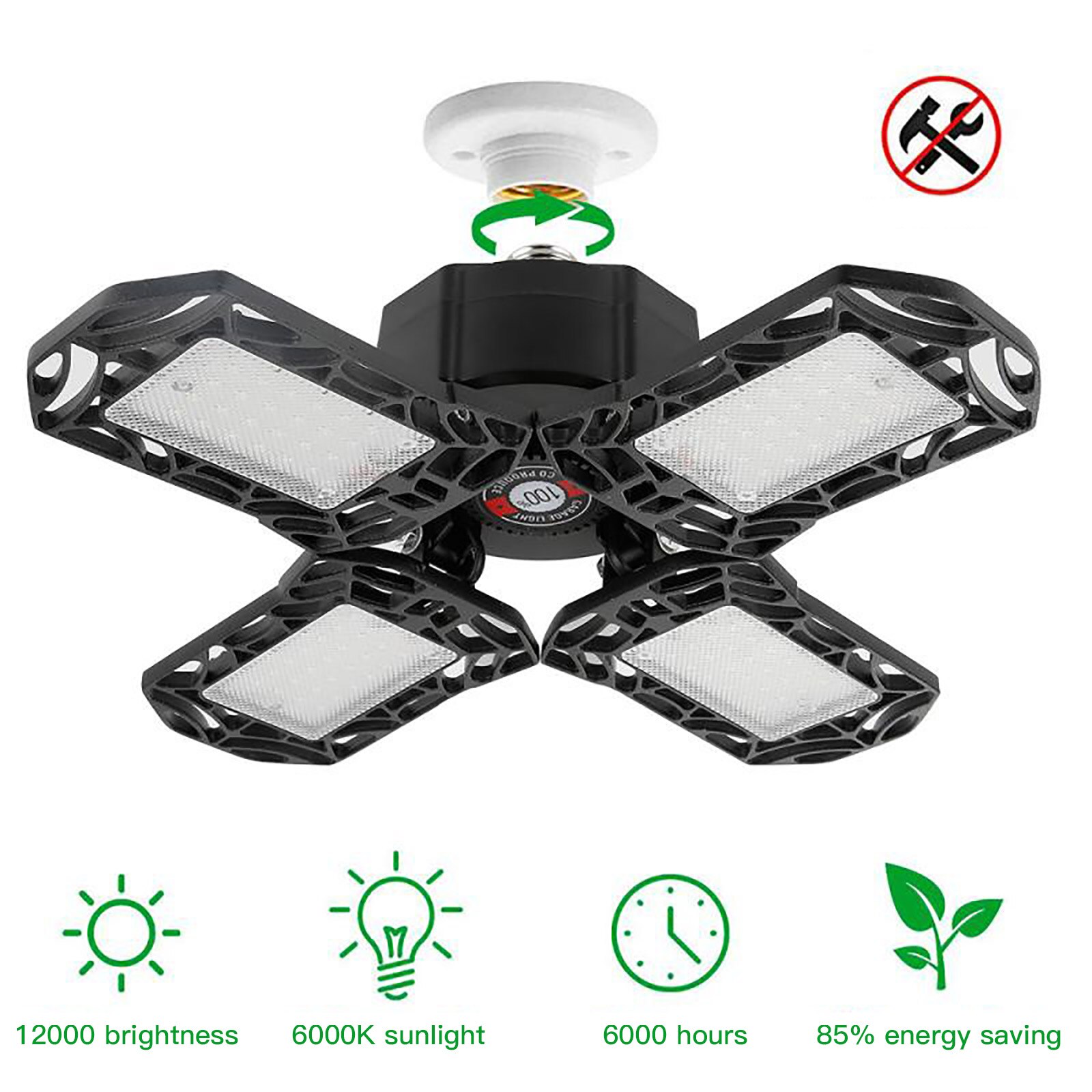 E26 Deformable LED Garage Lights Super Brightness 120W 12000LM LED Ceiling Lights Industrial Lighting for Workshop