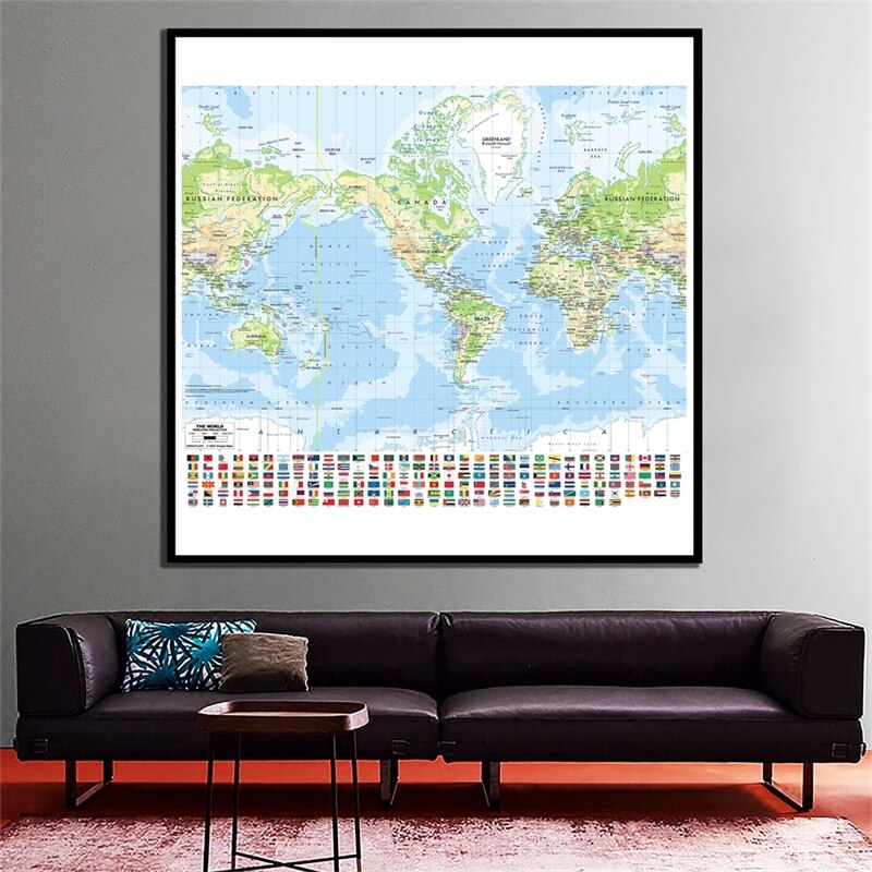 60*60cm The World Map with National Flags Non-wove... – Grandado