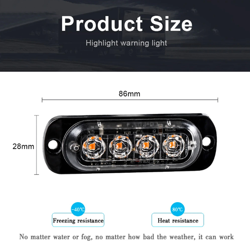 4 led-blitzvarsellys for bil, grill, blinkende, nødlampe for havari, bil, lastebil, tilhenger, varsellampe for led-sidelys, 12v , 24v hvite