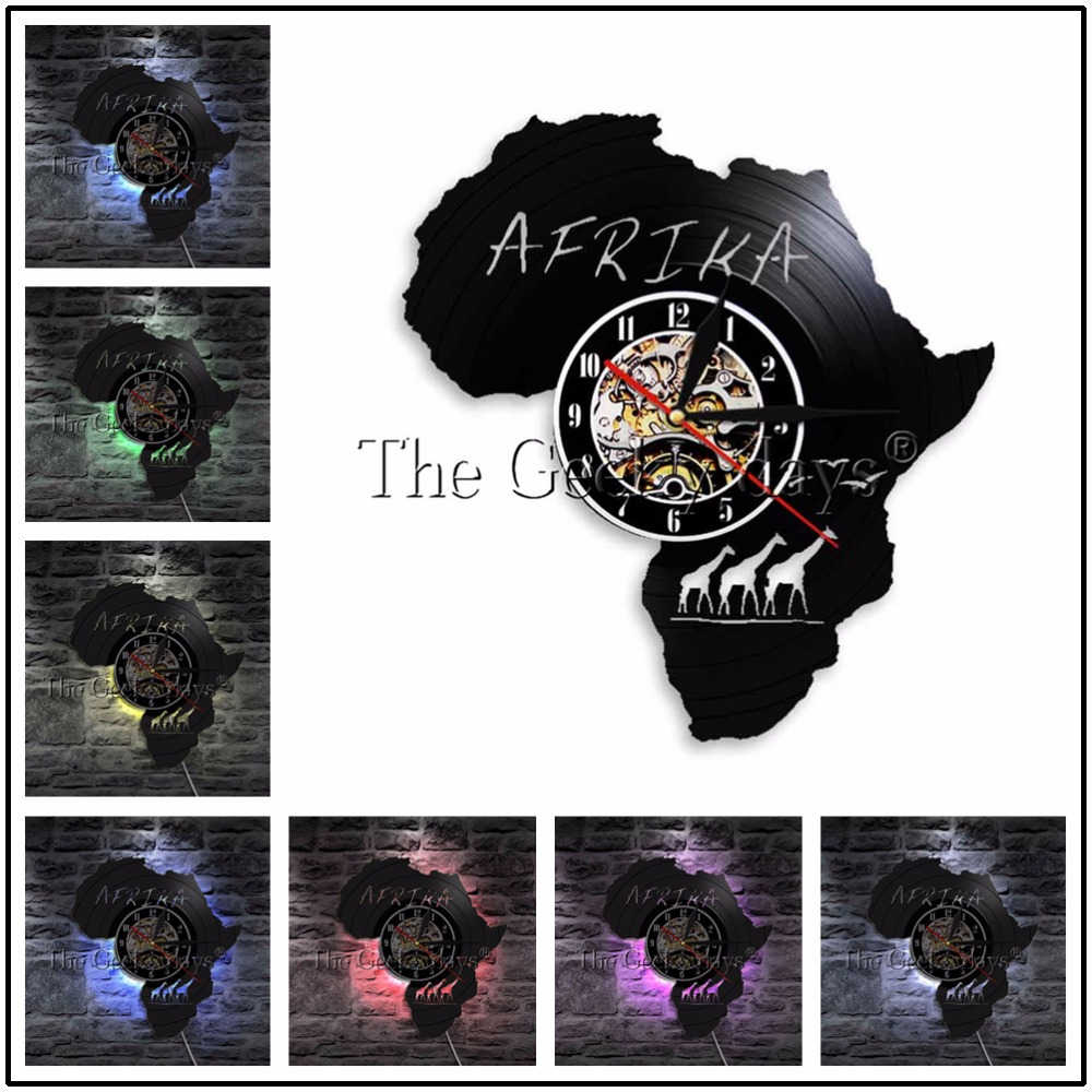 Horloge murale en vinyle animaux d'afrique, girafe Nature, animaux animaux, décoration artistique,: Black / 12 Inch With LED