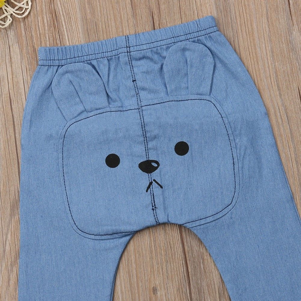 Criança do bebê meninos meninas calças compridas urso voltar impresso denim pp calças casuais menino meninas jeans roupas de bebê