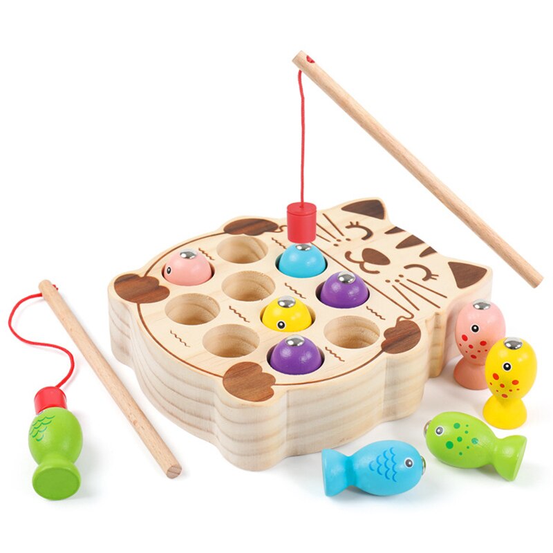 13 Pcs Wooden netic Fishing Game Jigsaw Puzzle Attention Training: Default Title