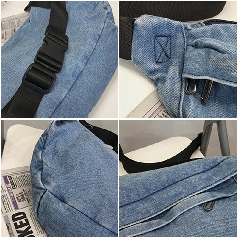 Unisex crossbody taske skuldertaske piger denim til kvinder stor kapacitet messenger bag bolsos para mujer hip hop bælte taske