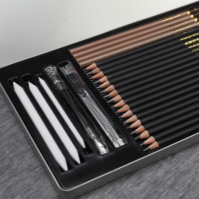 Drawing Pencils Kit Complete Artist Kit Graphite &amp; Charcoal Sketch Pencils Blending Stumps Art Supplies
