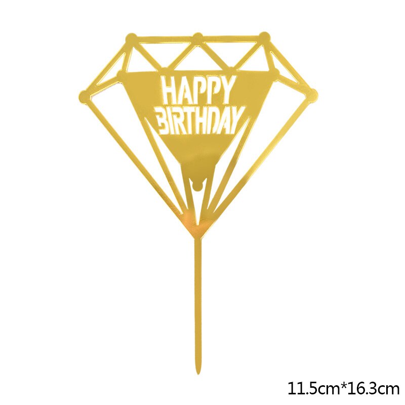 Blume Acryl Kuchen Topper Glücklich Geburtstag Gold Brief Cupcake Topper Für Baby Dusche Kinder 1st Geburtstag Party Kuchen Dessert Decor: B08-1Pc