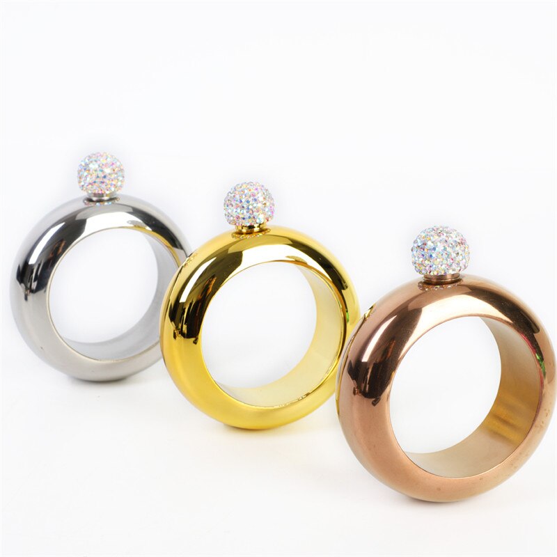 Bracelet rond Portable de 3.5oz avec couvercle en diamant, gourmette ronde, bouteille de bière, de Whisky, de mariage