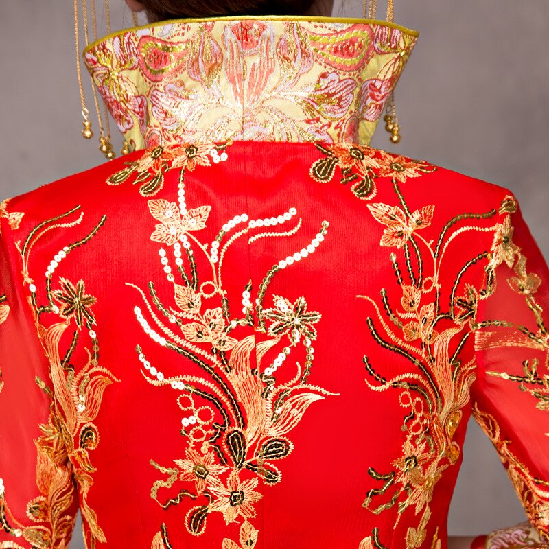 Cheongsam Vintage rojo bordado de novia, vestido de boda de estilo chino tradicional moderno Oriental para mujer, Vestidos Qipao talla S-XXL