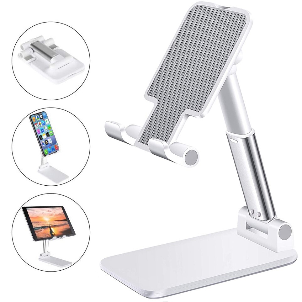 Desk Mobile Phone Holder Stand For iPhone iPad Xiaomi Adjustable Desktop Tablet Holder Universal Table Cell Phone Stand: white-zhong