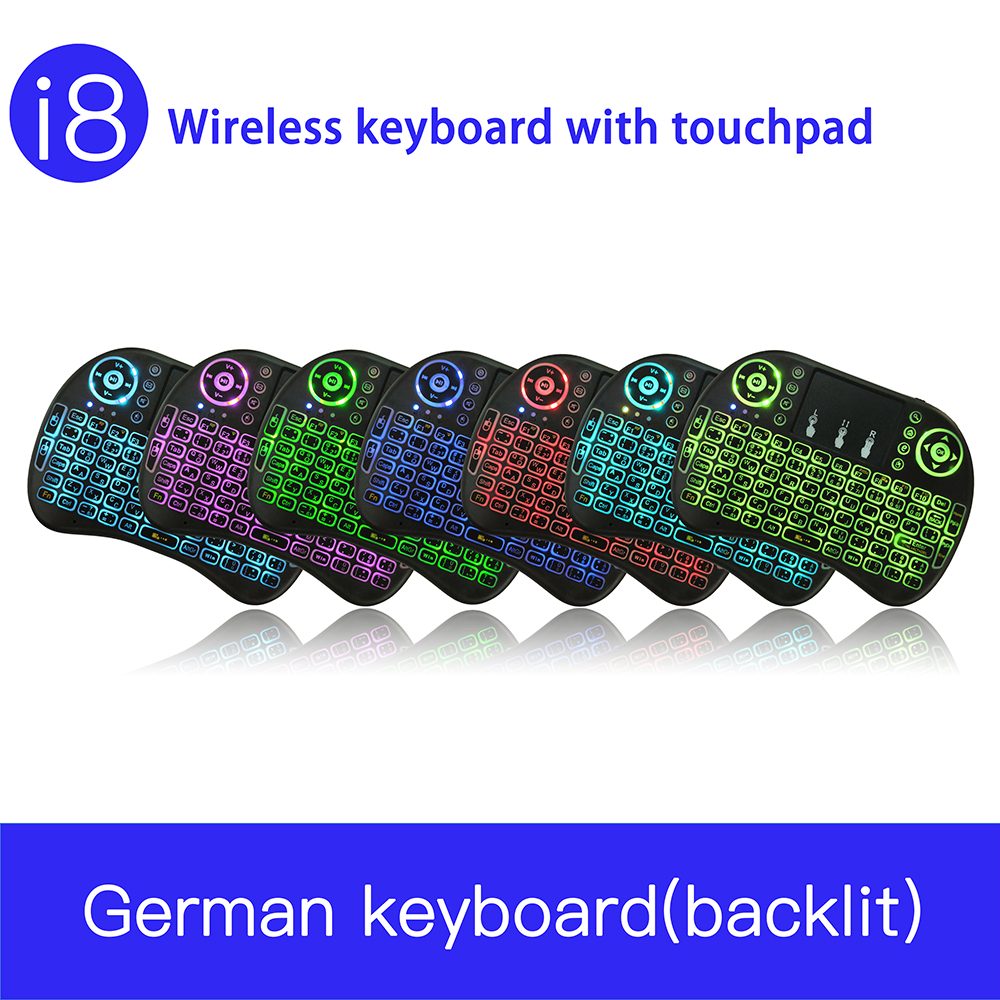German i8 Backlight Mini Wireless Keyboard Deutsch 2.4GHz with Touchpad mouse for Raspberry Pi 3 RPI 2 Mini PC Smart TV Android