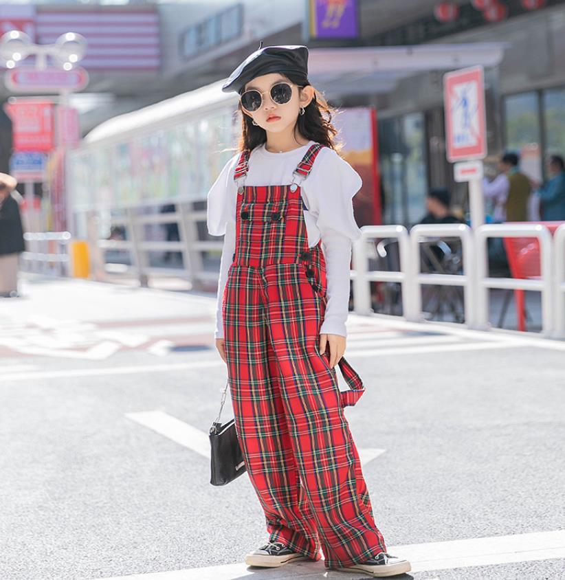 Meisje Plaid Jumpsuits Lente Herfst Losse Rode Overalls Kids Broek Tiener Overalls 4-16Y Ws1981
