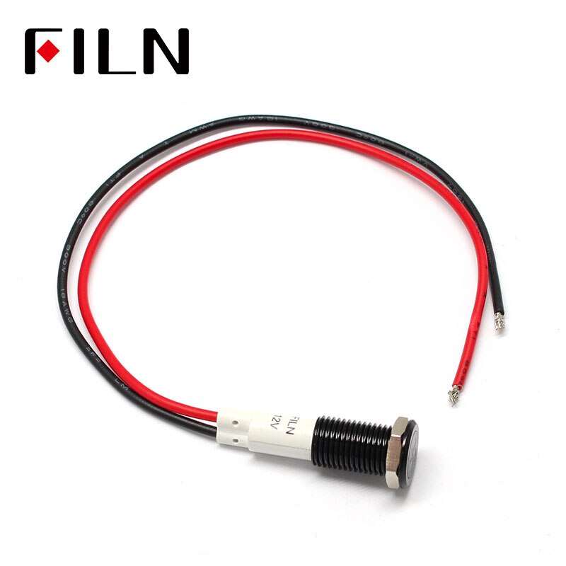 Filn 10mm bil instrumentbräda dödskalle symbol led röd gul vit blå grön 12v led indikatorlampa med 20cm kablar